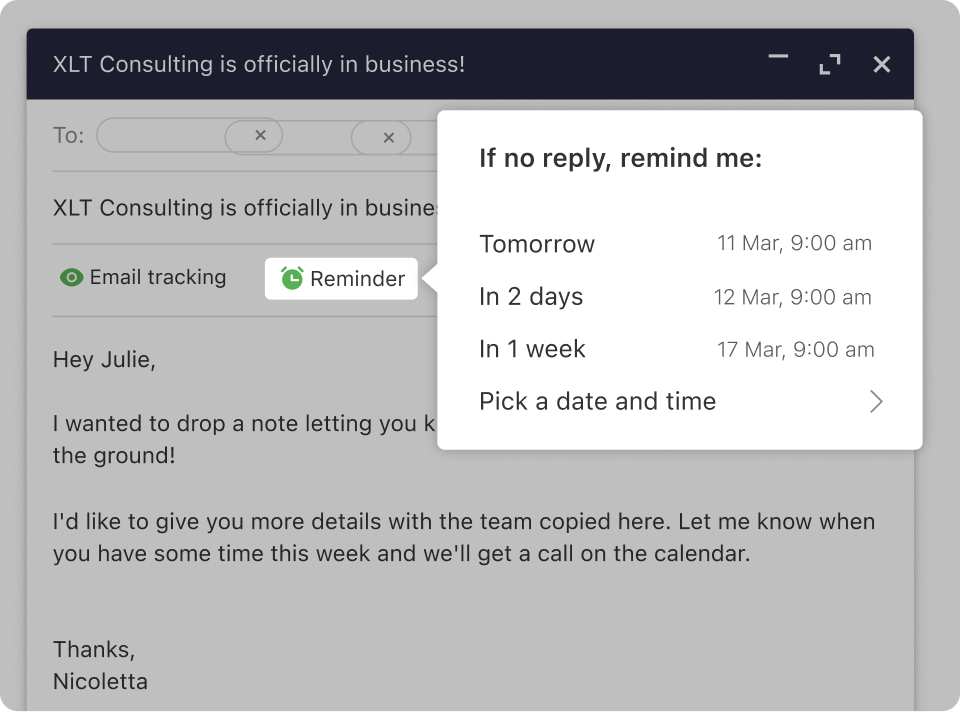 Follow-up reminders feature